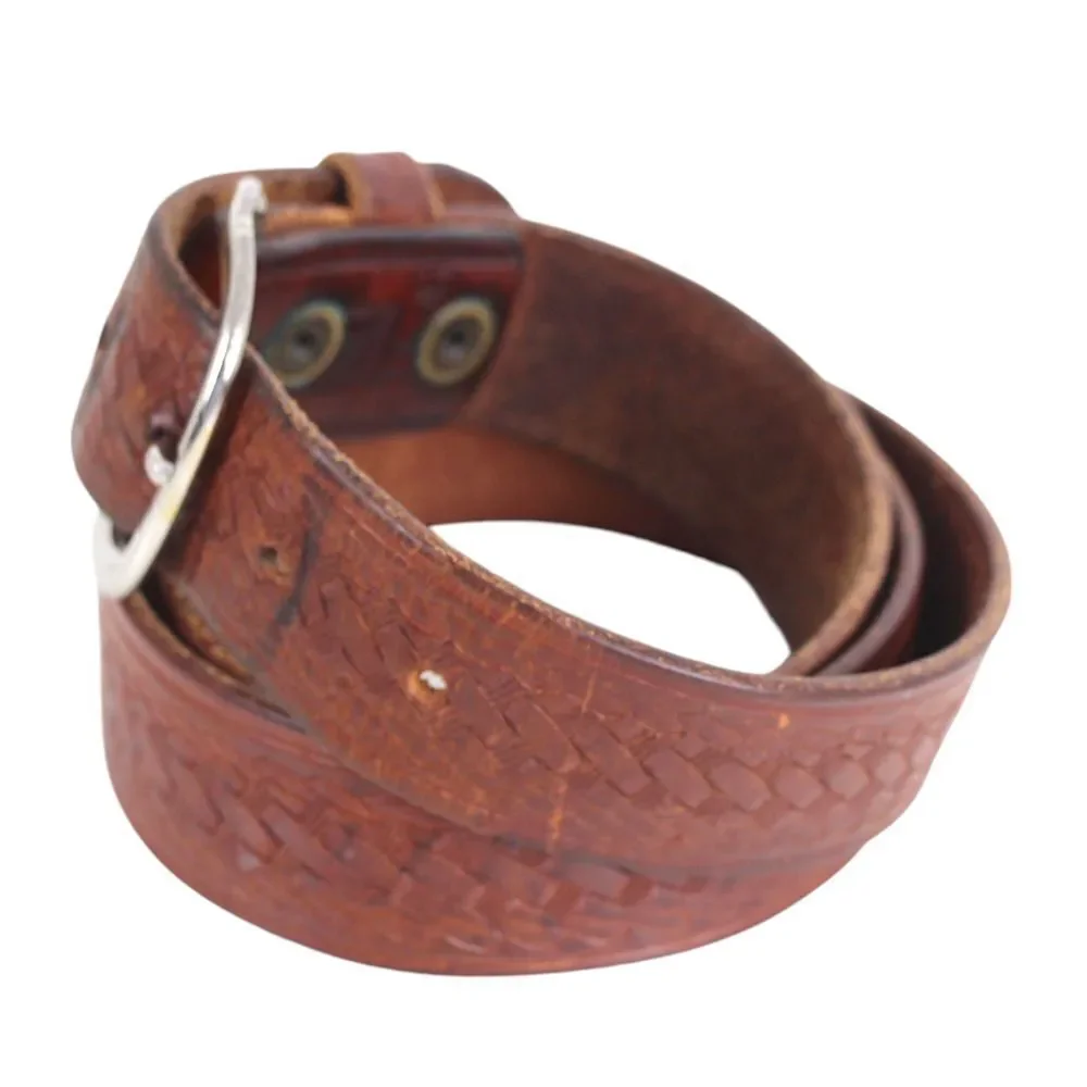 R.A.U. Co TOOLED BROWN REAL LEATHER 1 3/8